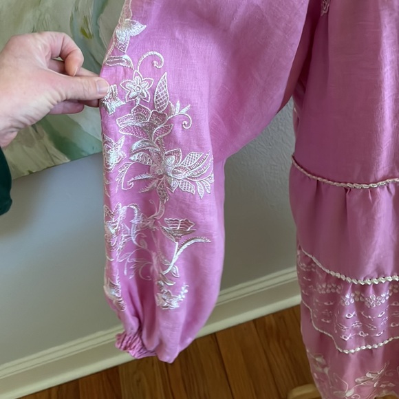Hale Bob Pink Long Sleeve Linen Blend Dress embroidered Size XL - Picture 6 of 16